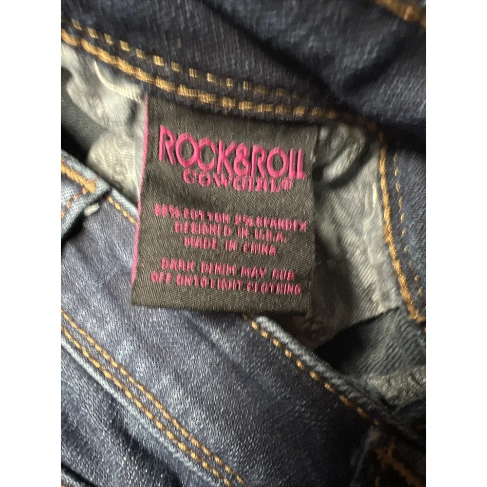 Rock & Roll Denim Western Cowgirl Trouser Women's 29 X 32 Jeans Turquoise Studs - Picture 11 of 16